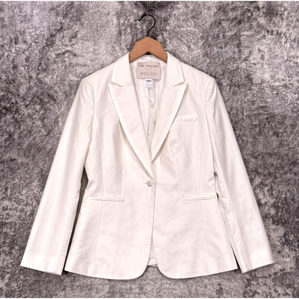 The Tailory x BHLDN Jacket 10 Womens White Peak Lapel Satin Trim Tuxedo Blazer